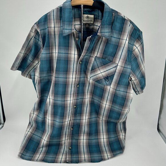 Legendary Whitetails Men's Blue Gray Plaid Short Sleeve Button Up Shirt Size XLT - Picture 1 of 6